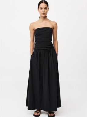 St Agni Gathered Strapless Tie Back Dress - Black